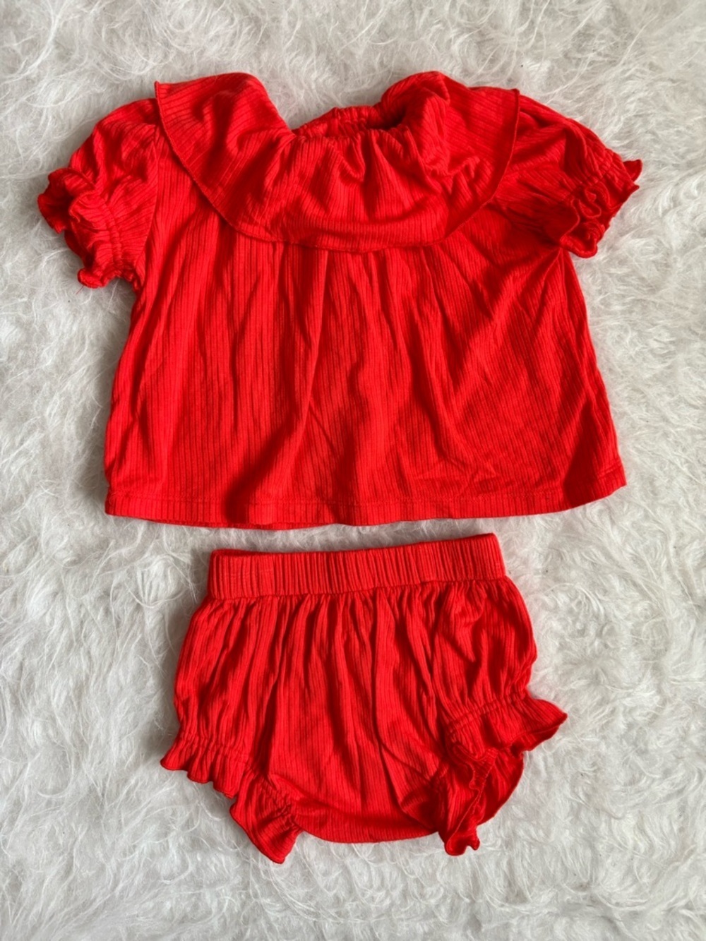 kate quinn Baby Matching Festive Red Ruffled Top & Bloomers Set
